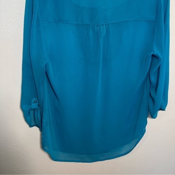 Express Sheer Blouse Peacock Blue Sequins - Picture 9 of 14